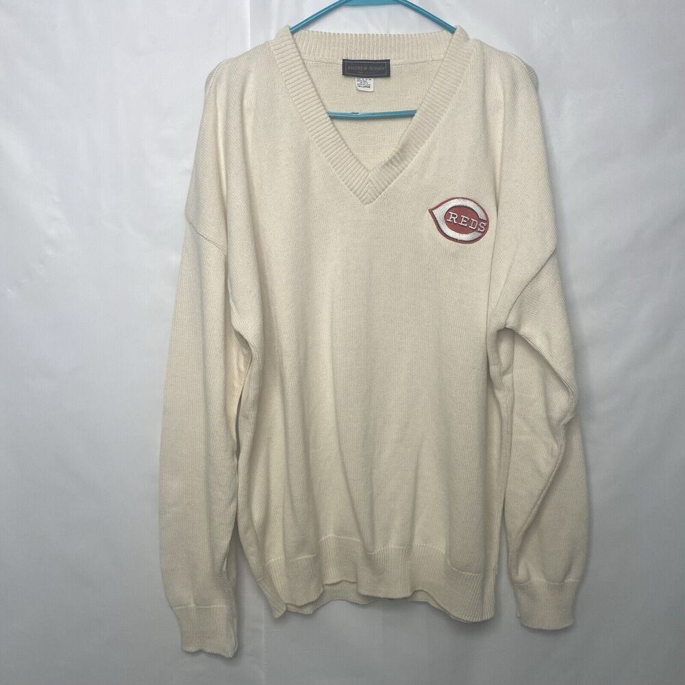 Vintage Andrew Rohan Cincinnati Reds V Neck Mlb Sweater Size 2XL  USA Cream